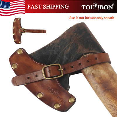 TOURBON 4'' Leather Axe Protector Cover Holder Hatchet Blade Sheath Pouch Camping