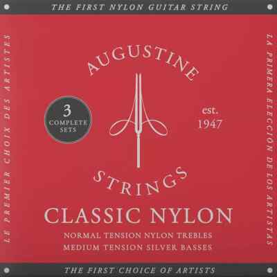 3er-Pack Augustine CLASSIC Red Label Saiten für klassische Gitarre mittlerer Spannung