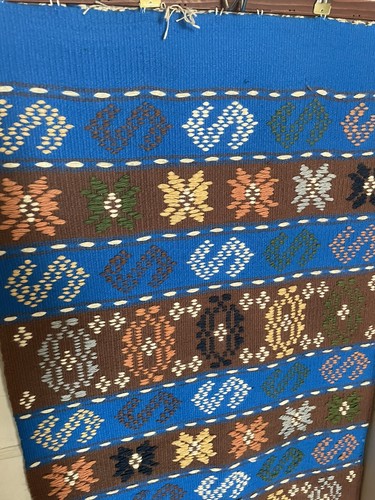 Handwoven Wool Rug Blue Brown Nordic Snowflake 29x48" Rectangular Hanging Boho - Picture 4 of 10
