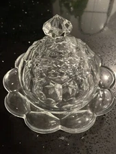 Vintage Round Glass Covered Butter Dish 8 X 8 X 6