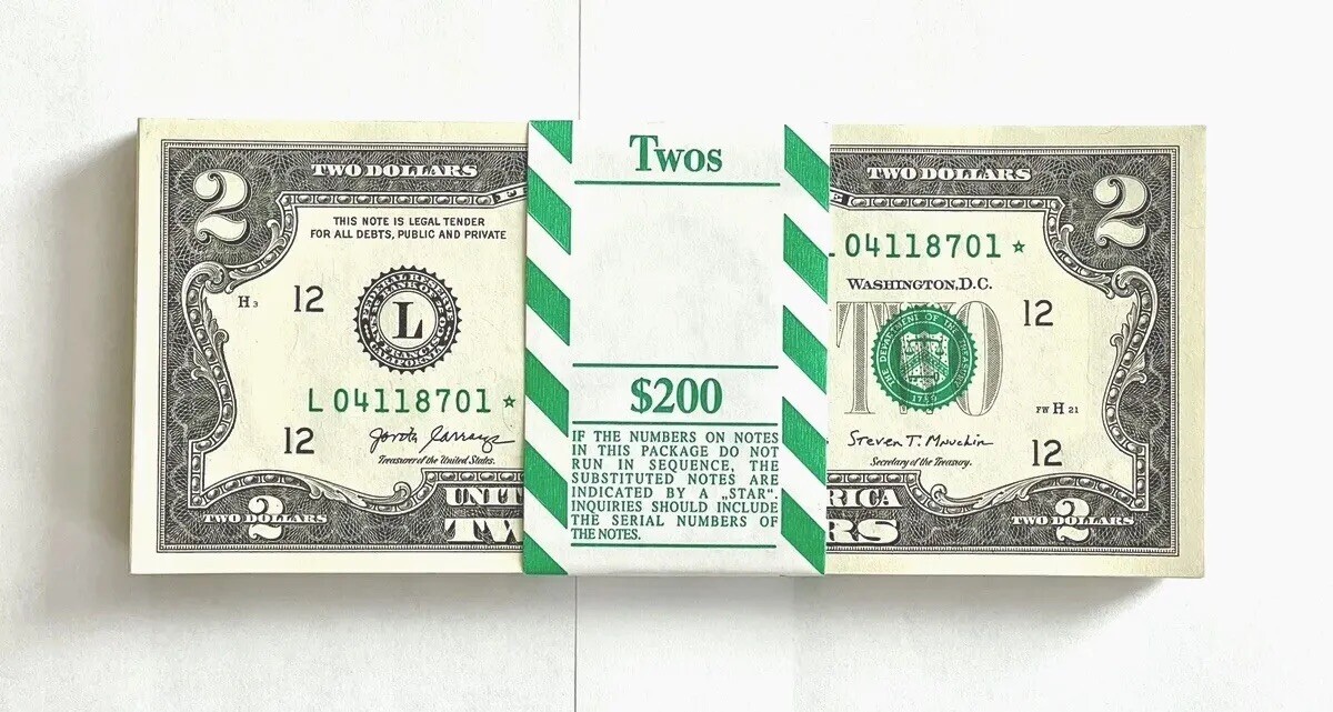 2 Bill RARE 2017A SAN FRANCISCO STAR NOTE PK⭐️100 BEP CONSECUTIVE UNC