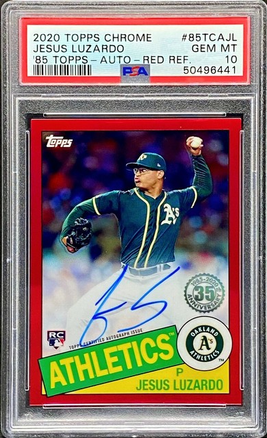 2020 Topps Chrome Jesus Luzardo 1985 Red Refractor 35th Auto RC SP 3/5 PSA 10