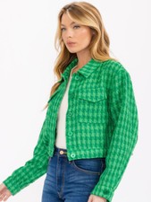 WOMEN'S LONG SLEEVE BUTTON CLOSURE FRONT POCKETS CROPPED JACKET