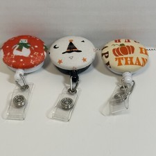 Retractable Badge Holder Lot Of 3 Holiday Christmas Thanksgiving Halloween