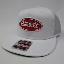 Peterbilt Flat Bill Cap Hat Embroidered Patch Trucker Mesh Snapback White