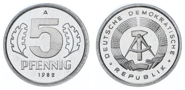 DDR 5 Pfennig Alu 1982 A PP Polierte Platte,min berührt  86530 - Bild 1 von 1