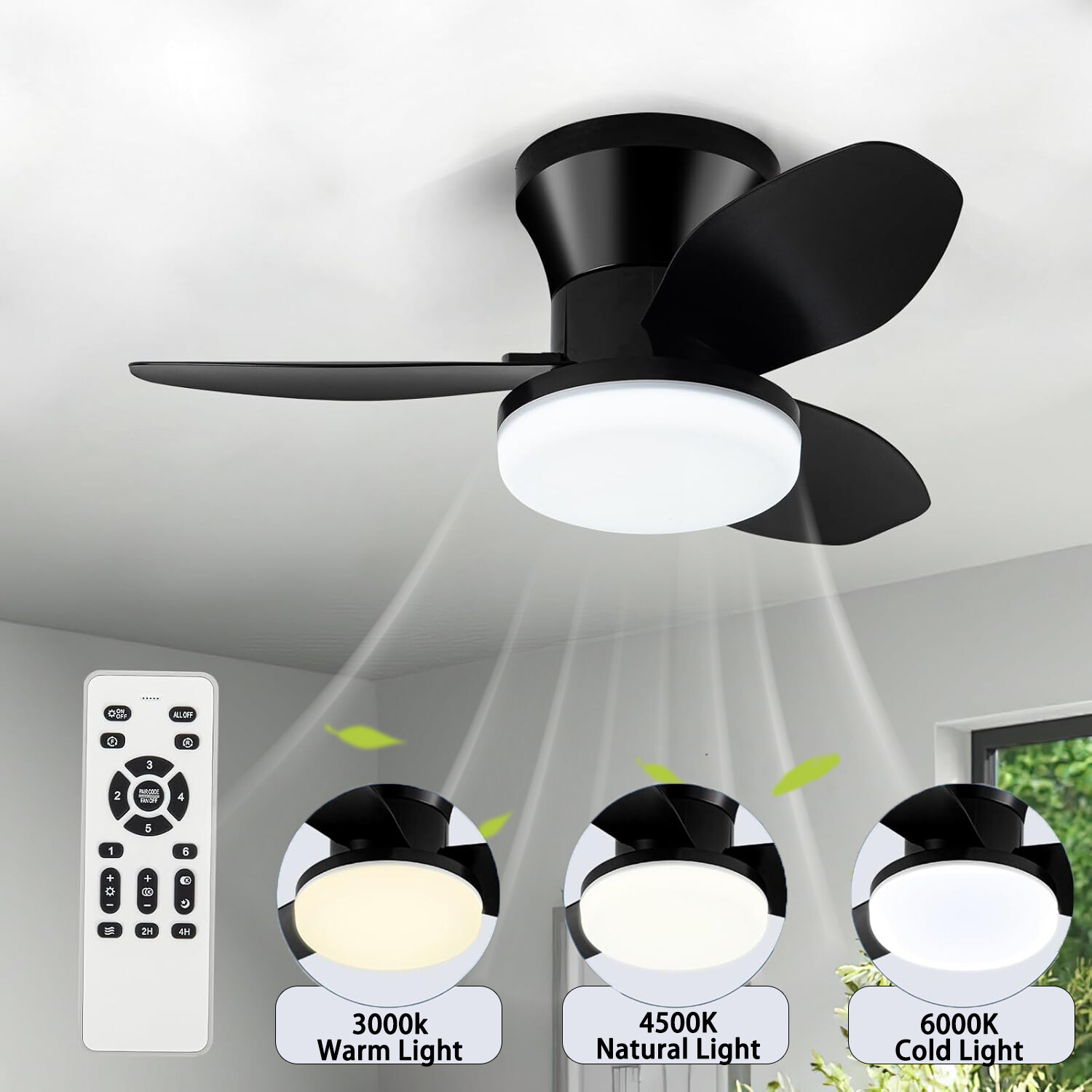 36 Inch Ceiling Fan with Light and Remote Small Low Profile Ceiling Fan Black