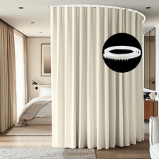 Extra Wide Blackout Curtain Track Set with Beige Drape for Bedroom Privacy