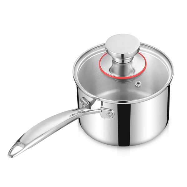 Edelstahl Stielkasserolle 14Cm Mit Glasdeckel FüR Induktion, SpüLmaschinenfest-image