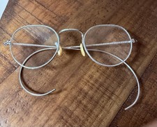 Vintage Silver Wire Rim Glasses Embossed Metal Cable Style Arms USA