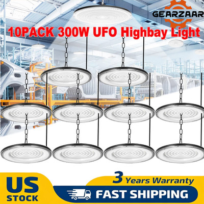 10-Pack 300W UFO LED High Bay Light Shop Industrial Commercial Factory US