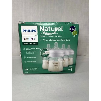 Philips Avent Natural Response Glass Baby Bottles 4oz 4-Pack 0-3m SCY910/04