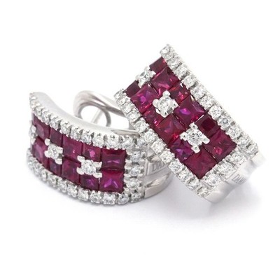 Damiani Belle Epoque Rubin Diamant Ohrringe 18K Weißgold K18WG Mystery Setting