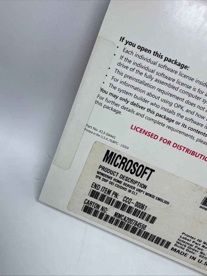 Microsoft Windows Home Server OEM System Builder Pack Made USA X10-63162 Sealed - Image 3 of 4