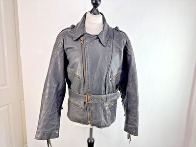 Vintage Difi of Germany Quasten Lederjacke schwarz Cruiser Cafe Racer UK 42