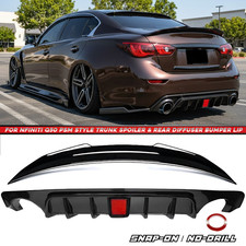 For Infiniti Q50 18-24 Gloss Black PSM Style Rear Bumper Diffuser & Rear Spoiler