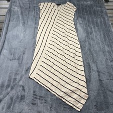 Tahari Womens Medium Cream Black Striped Asymmetrical Linen Blend Midi Dress