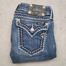 Miss Me Women s Boot Cut Jeans Size 28 Blue Denim Contrast Stitching 98 Cotton