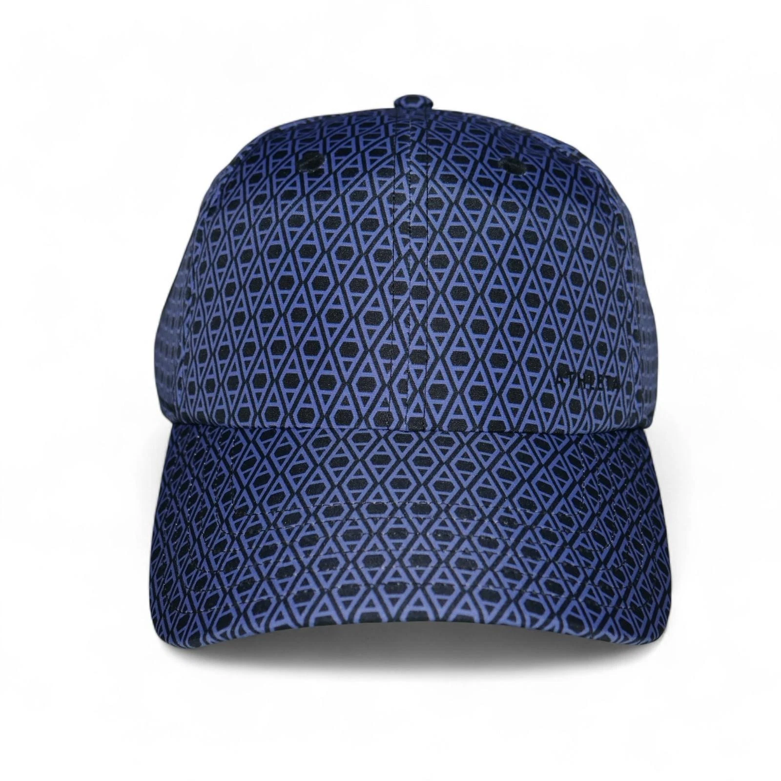 Athleta Designer Sateen Cap Hat Navy Blue Adjustable Monogram Athleisure NWT