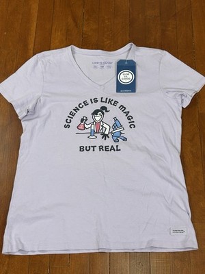 Life is Good M Crusher V-Neck Short Sleeve T-Shirt Purple Jackie Science Magic