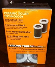 NEW Jilbere de Paris CERAMIC STEAM HAIR ROLLERS Set 6 JUMBO 1-1/2" Porcelain