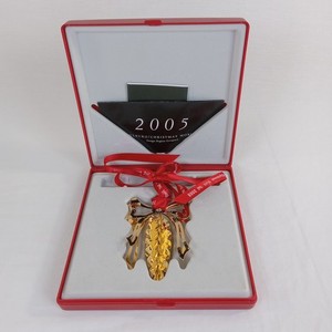 Georg Jensen Christmas Mobile Ornament 2005 Gold Plated Pinecone Bow w/ Box