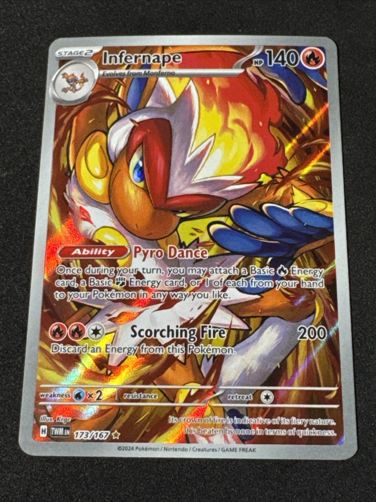 Infernape 173/167 Sv06: Twilight Masquerade Illustration Rare Pokemon card.