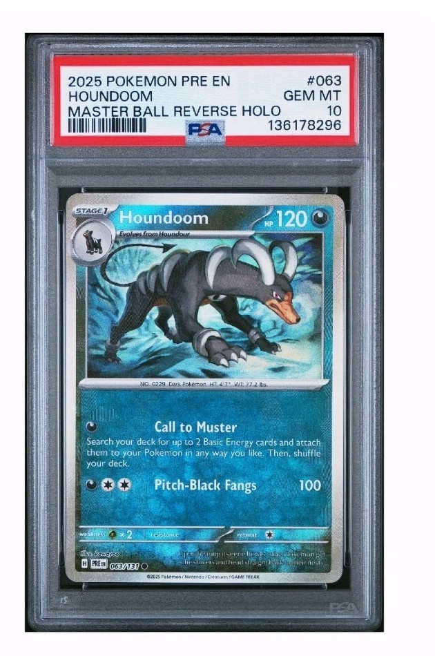 2025 PSA 10 Pokemon Prismatic Evolutions Houndoom Master Ball Rev 063/131 card