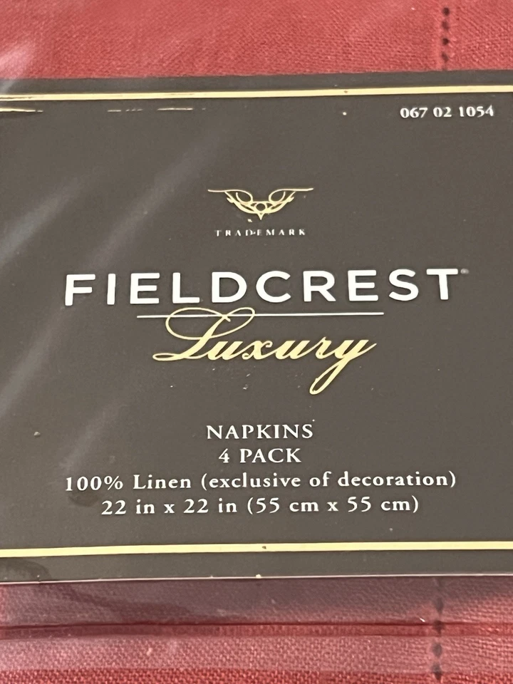 4 Vintage Fieldcrest Luxury Large Linen Table Napkins Set Red New 22x22in - Image 2 of 4