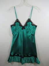 Vintage 90s Victoria's Secret Satin Babydoll Chemise Women Small Green