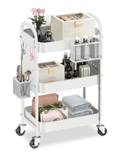 3 Tier Rolling Cart with DIY Pegboards Metal Utility Cart with Wheels Handles...