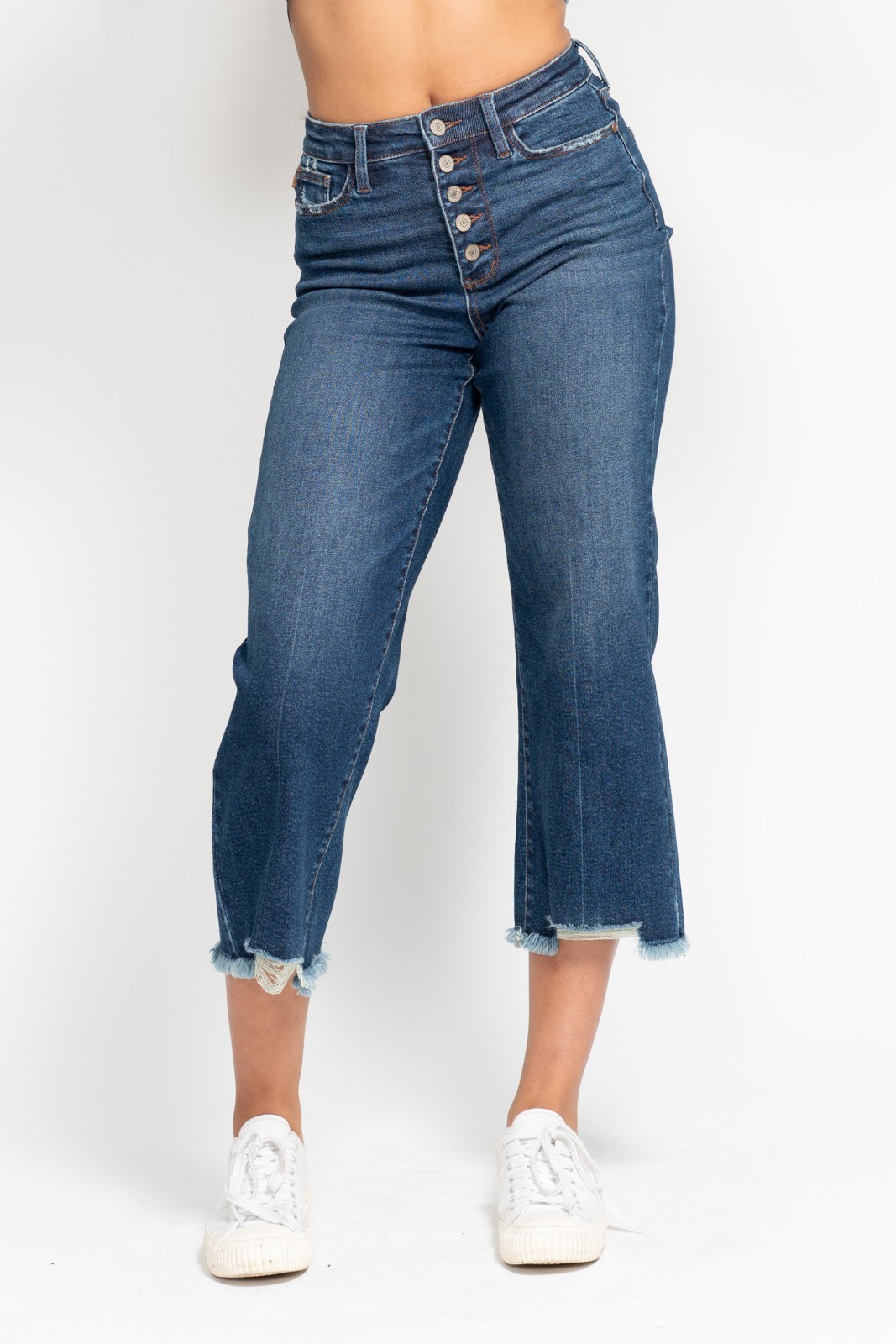 Judy Blue Women's High Waist  Button Fly Destroy Hem Crop Wide 88887 7 (28) NWT