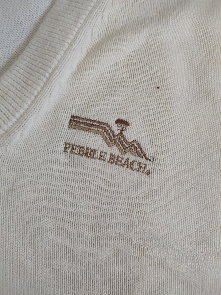 Vintage 90s Izod Vest Pebble Beach Golf Links Ivory 100% Cotton Sweater Pullover - Image 3 of 4