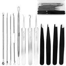 Blackhead Remover Tool Kit 12 Piece Pimple Popper Stainless Steel With Tweezers