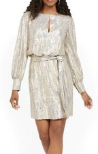 Vince Camuto Women's Gold Silver Metallic Tie Shift Dress Size 2 NWT $180