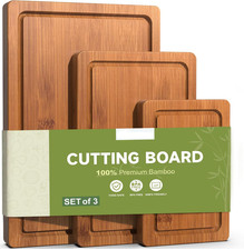 3-Piece Bamboo Cutting Board Set with Juice Grooves for Meat  Vegetables