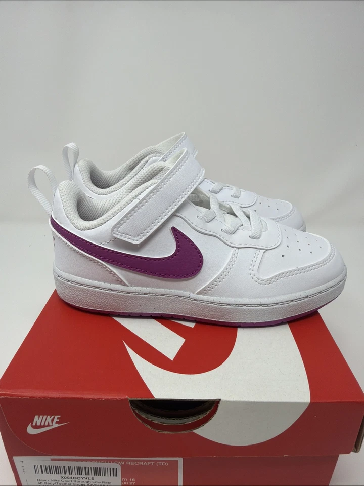 Nike Court Borough Low Recraft (TD) White/Fuchsia Toddler Girl's Sneaker SZ 10c - Image 2 of 4