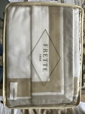 New Frette Queen Sheet Set 100 Cotton Solid White Beige 300 Thread Count