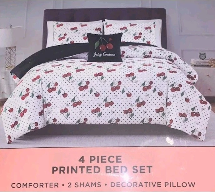 Juicy Couture Polka Dot & Red Cherries & Logos QUEEN Set Comforter,Shams &Pillow - Image 4 of 4
