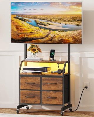 Rolling TV Stand with Mount & 4 Fabric Ders - TV Stand with Wheels for