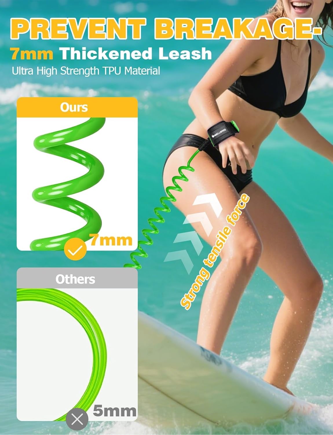 Surfboard Leash Tangle-Free 10 FT Green Pack 2 Pcs for Boogie Board Water Sport