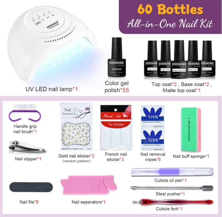Kit de Uñas en Gel 60 piezas con Lámpara UV, 55 Colores Brillantes y Oscuros, ideal Foto 3 de 4