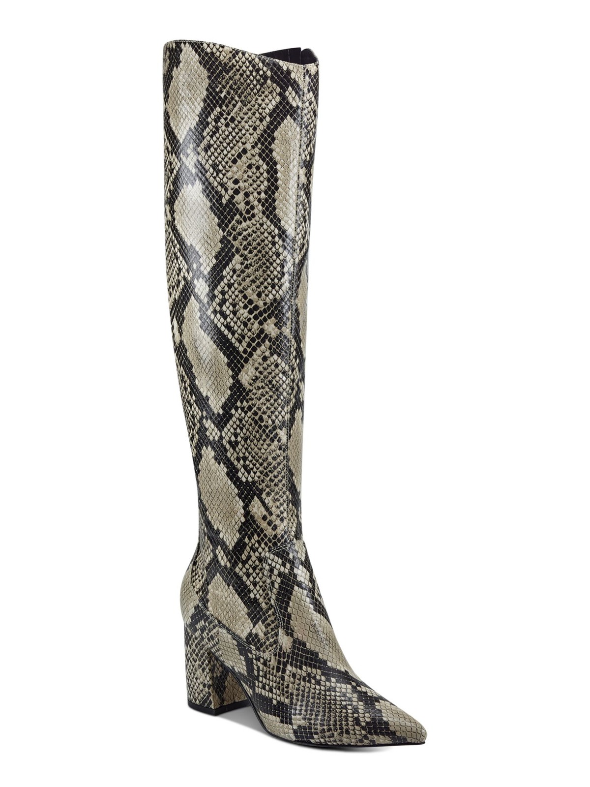 MARC FISHER Womens Gray Snakeskin Retie2 Pointed Toe Block Heel Heeled Boots 5 M