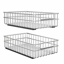Pull out Cabinet Organizer, Stainless Steel 2-Pack Slide out Drawer with Sile...