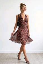 VTG Y2K Studio Y Dress XL Brown Abstract Mesh Halter Whimsigoth Fairy Grunge