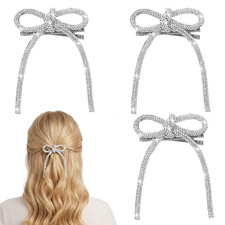 3 Pcs Silver Rhinestone Bow Hair Clips, Bling Bling Hair Accessories Sparkly