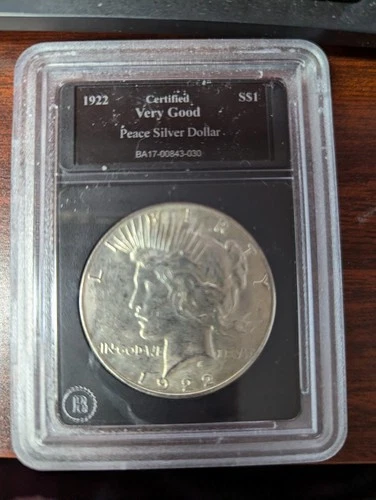 1922 S Silver Peace Dollar Authenticated/Graded U.S Silver Coin Very Good