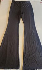 No Boundaries Women's Juniors Ribbed Flare Lettuce Hem Pants Size Small Black