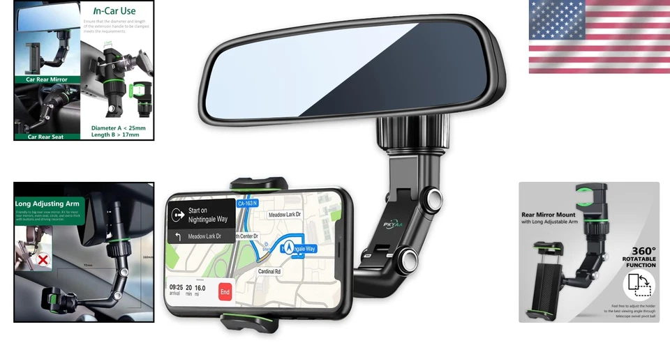 360° Rotating Rearview Mirror Phone Mount - Universal Holder for All Smartphones - Image 2 of 4