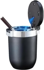 Car Ashtray with Lid Smell Proof, Detachable Stainless Smokeless Ash Tray with L